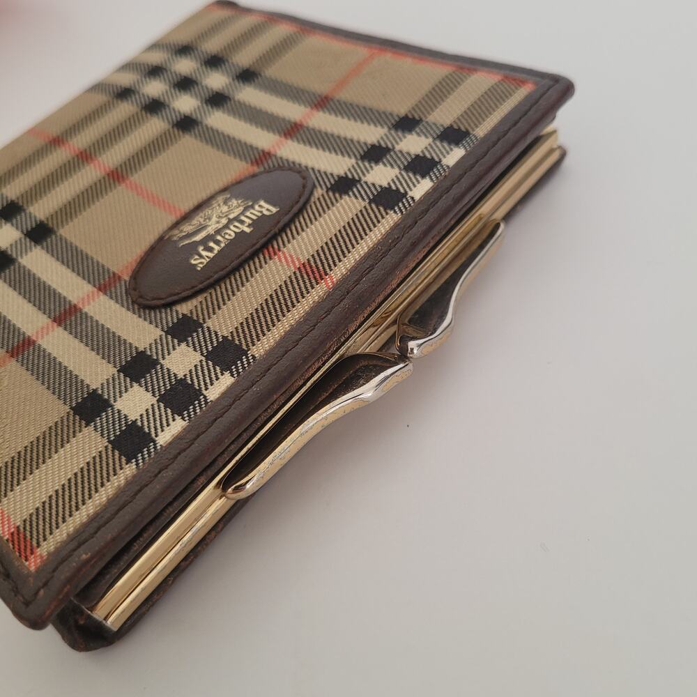 Vintage Burberrys Nova Check Bifold Wallet & Kiss-Lock Coin Purse Brown Leather - Picture 11 of 12